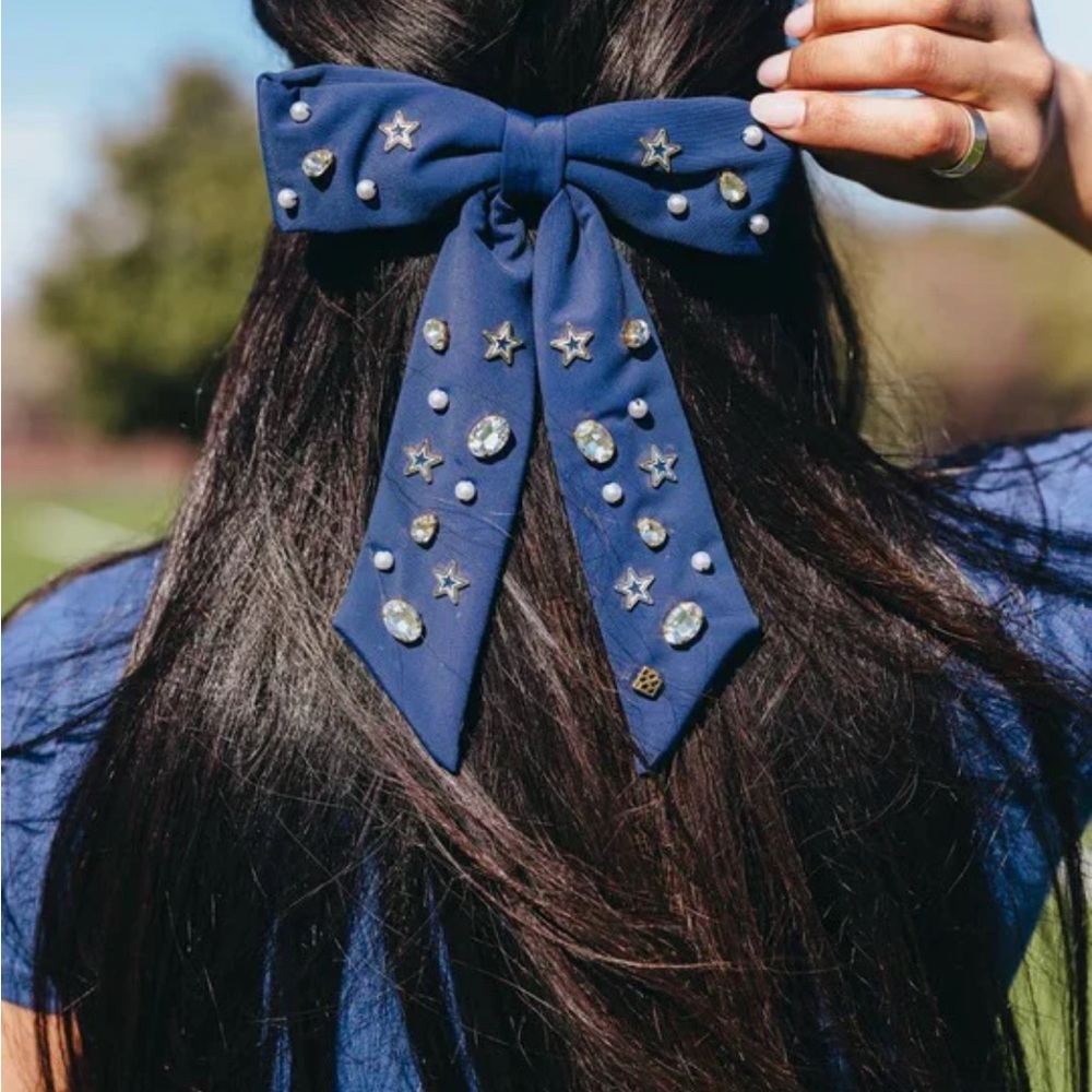 Brianna Cannon Elegant Navy Blue Embellished Hair Bow